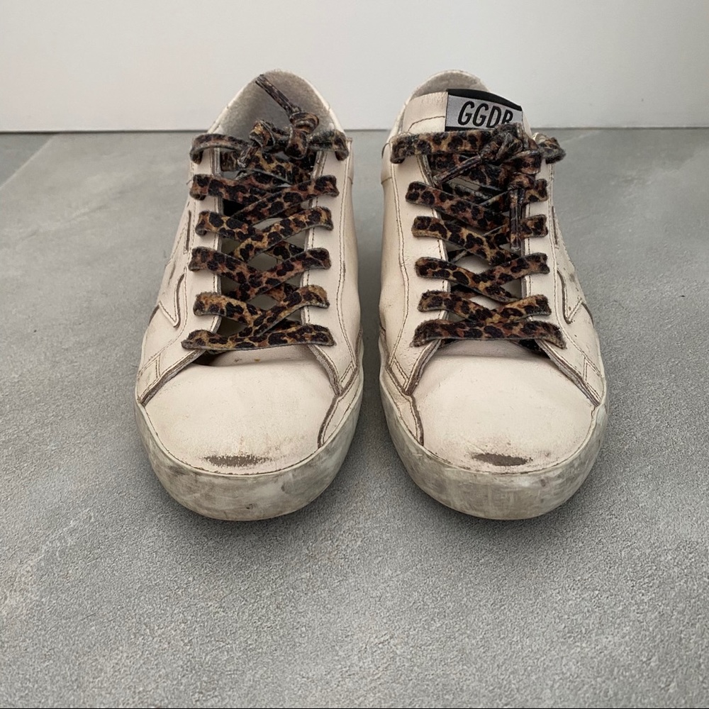 Golden Goose White Sneakers with Leopard Print Laces